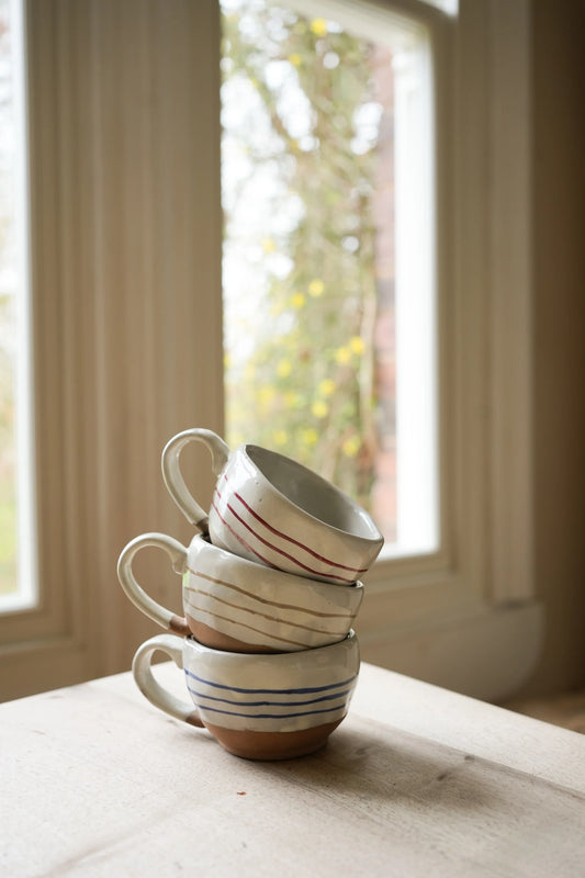 Handpainted Breton Stripe Stoneware Tea Cup - Ink