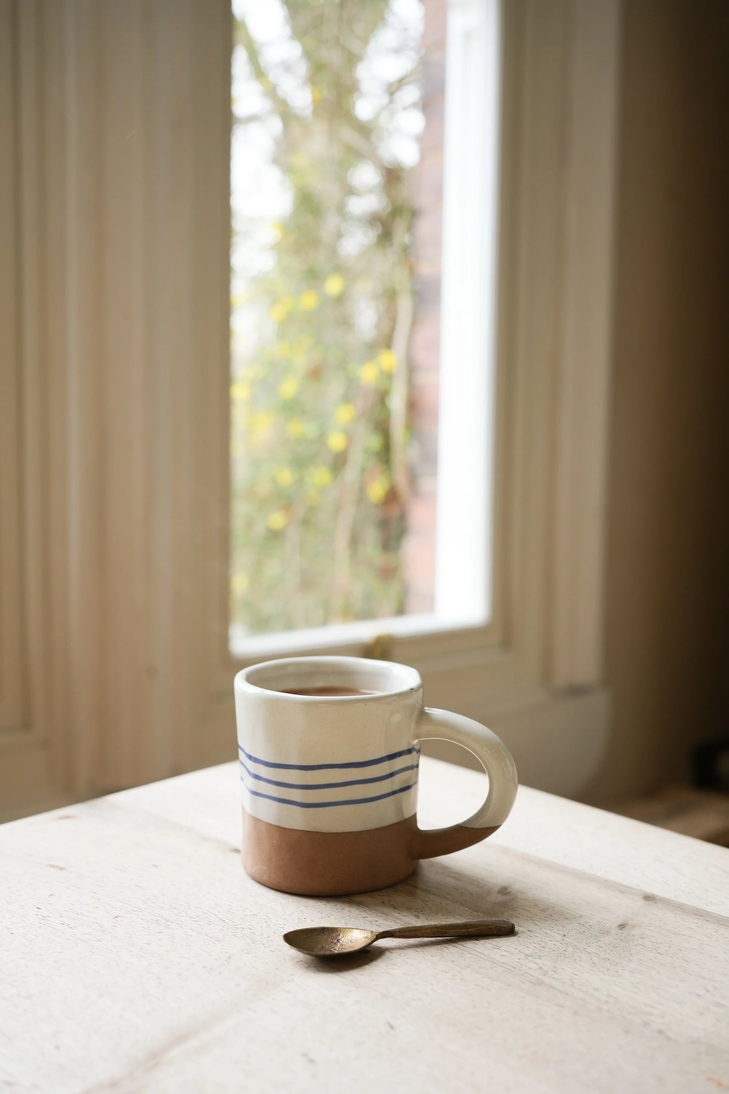 Hand Painted Breton Stripe Stoneware Mug - Ink