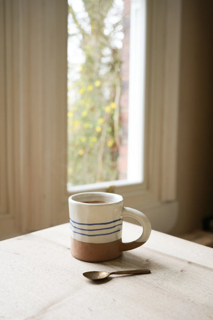 Hand Painted Breton Stripe Stoneware Mug - Ink