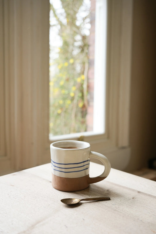Hand Painted Breton Stripe Stoneware Mug - Ink