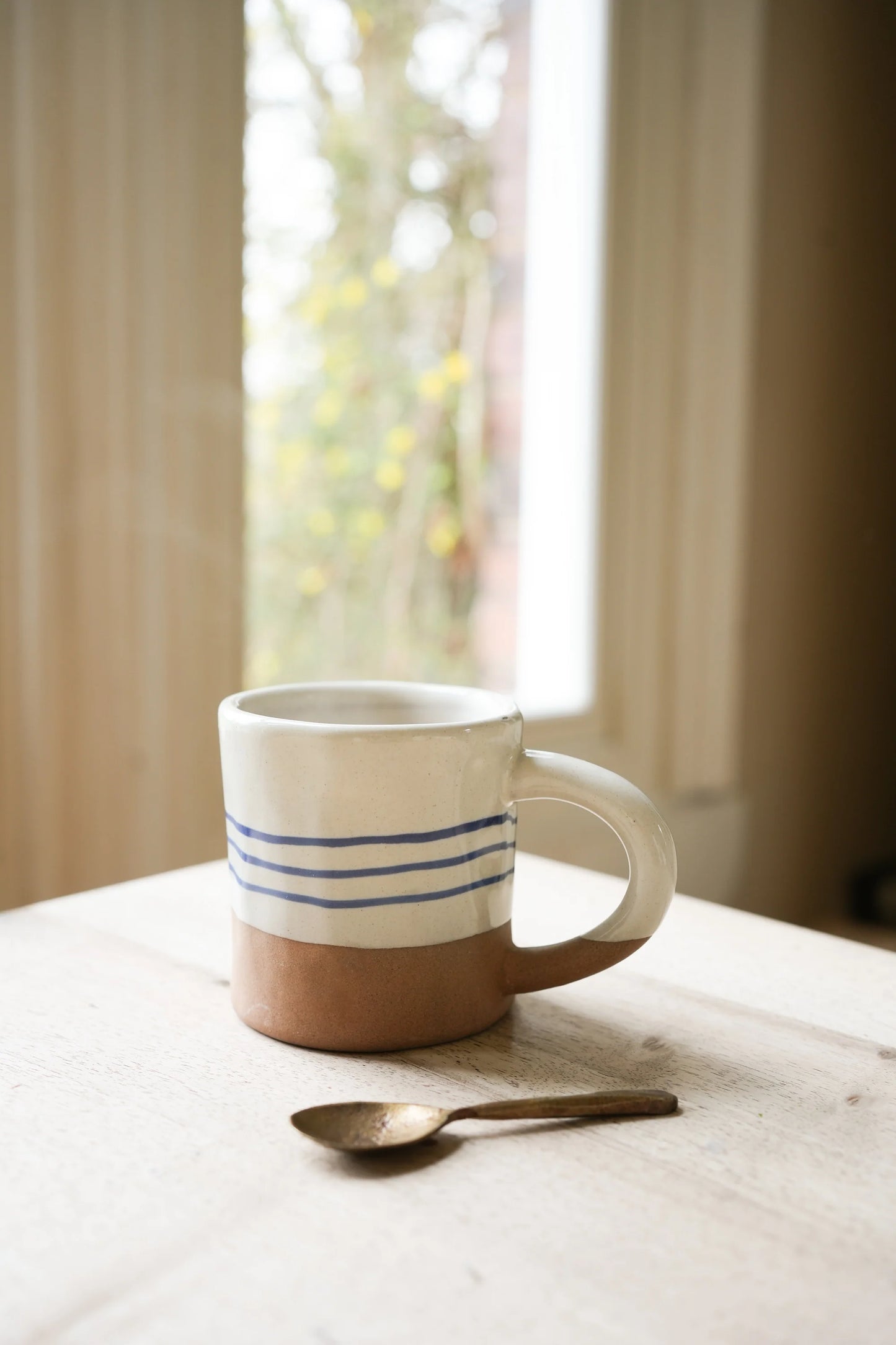 Hand Painted Breton Stripe Stoneware Mug - Ink
