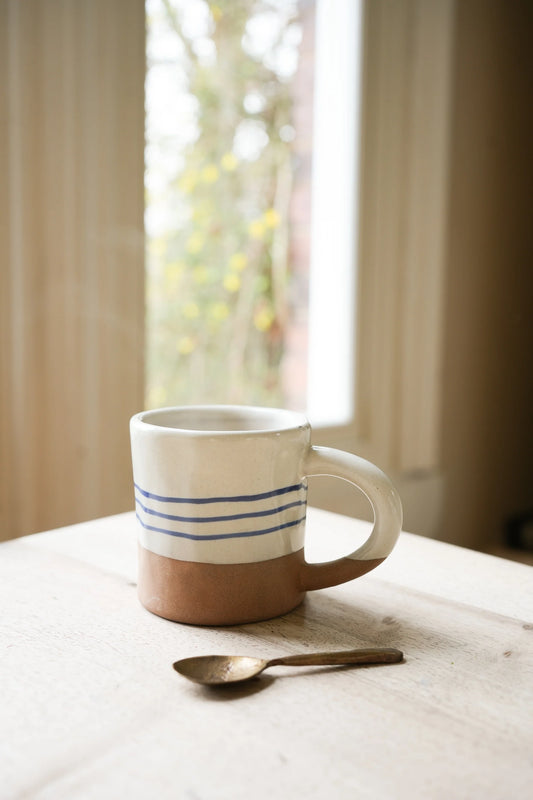Hand Painted Breton Stripe Stoneware Mug - Ink