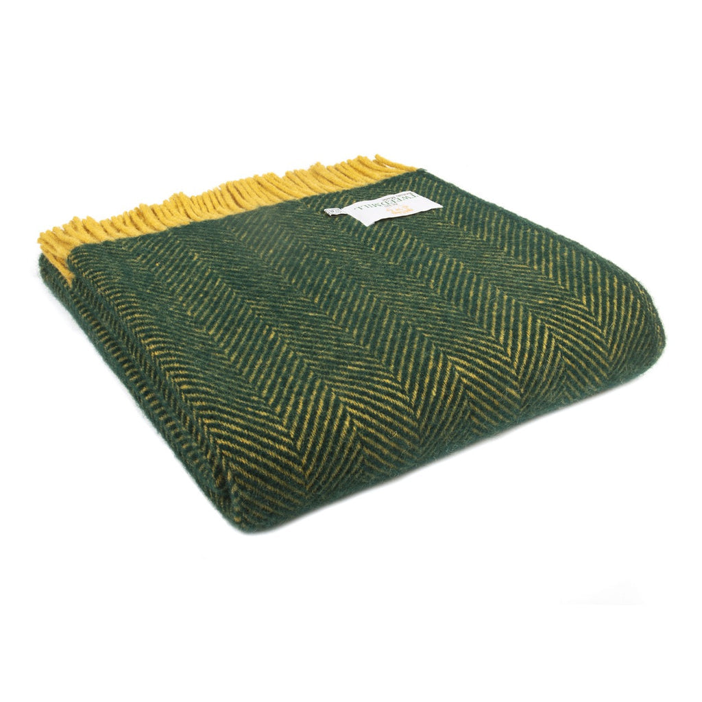 Tweedmill Herringbone Emerald & Mustard Wool Knee Blanket