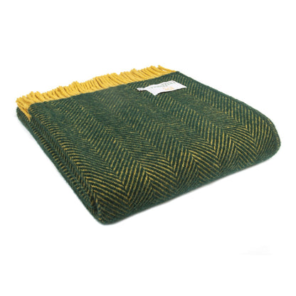 Tweedmill Herringbone Emerald & Mustard Wool Knee Blanket