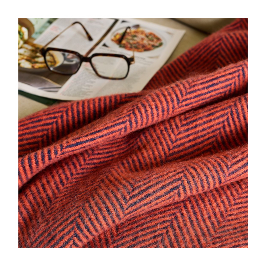 Tweedmill Herringbone Navy & Flamingo Wool Knee Blanket