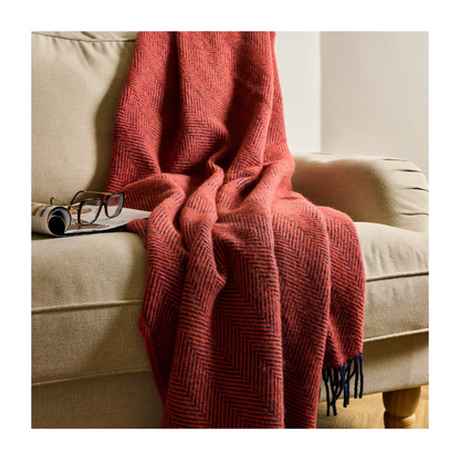 Tweedmill Herringbone Navy & Flamingo Wool Knee Blanket