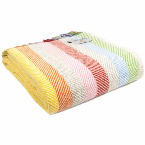 Tweedmill Multi Rainbow Stripe Wool Knee Rug or Small Blanket