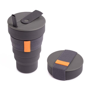 Hunu Collapsible Silicone Cup + Straw – 20oz – Charcoal