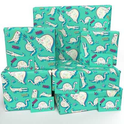 Children’s Vegan Wrapping Paper 100% Recycled - Dinosaurs