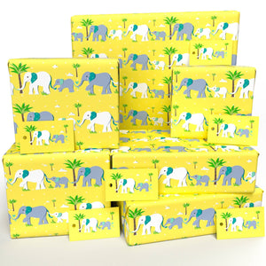 Children’s Vegan Wrapping Paper 100% Recycled - Yellow Baby Elephants