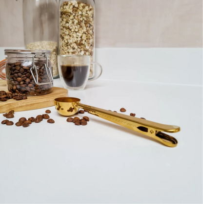 Gold Stainless Steel Coffee Scoop with Clip