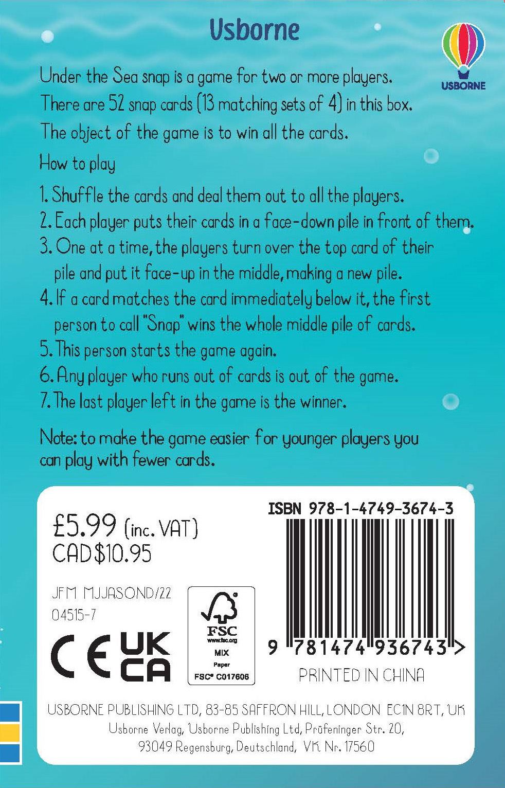 Under the Sea Snap Playing Card Game