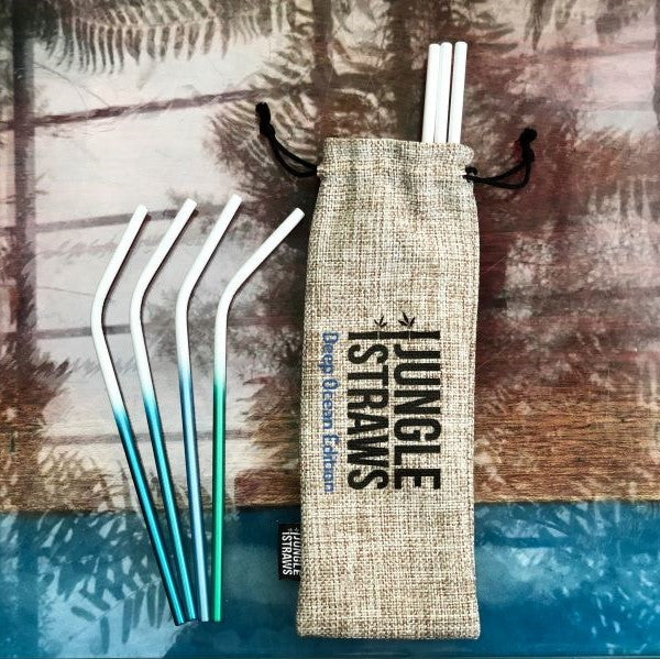 Stainless Steel Reusable Straw Set – Deep Ocean Edition – 8 Pack