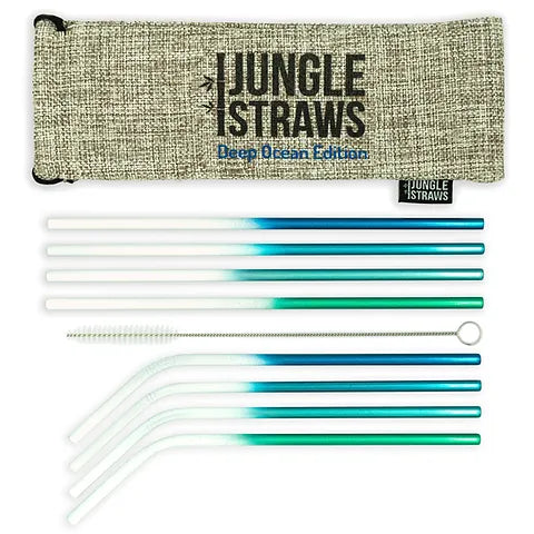 Stainless Steel Reusable Straw Set – Deep Ocean Edition – 8 Pack