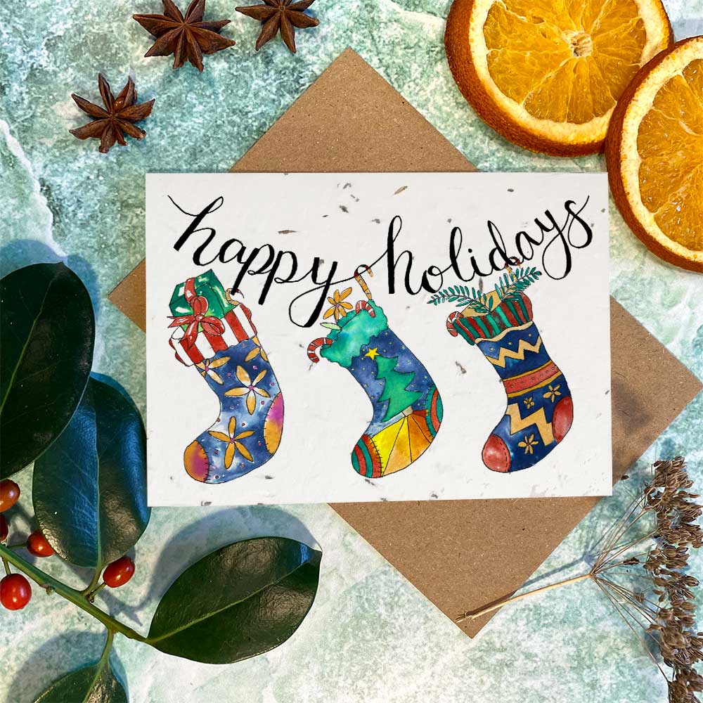 Happy Holidays Stocking Plantable Greetings Christmas Card