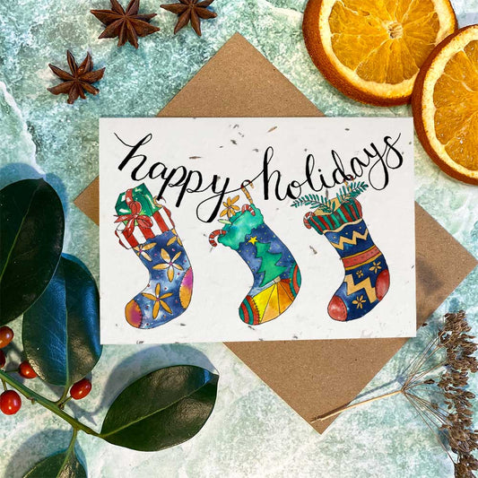Happy Holidays Stocking Plantable Greetings Christmas Card