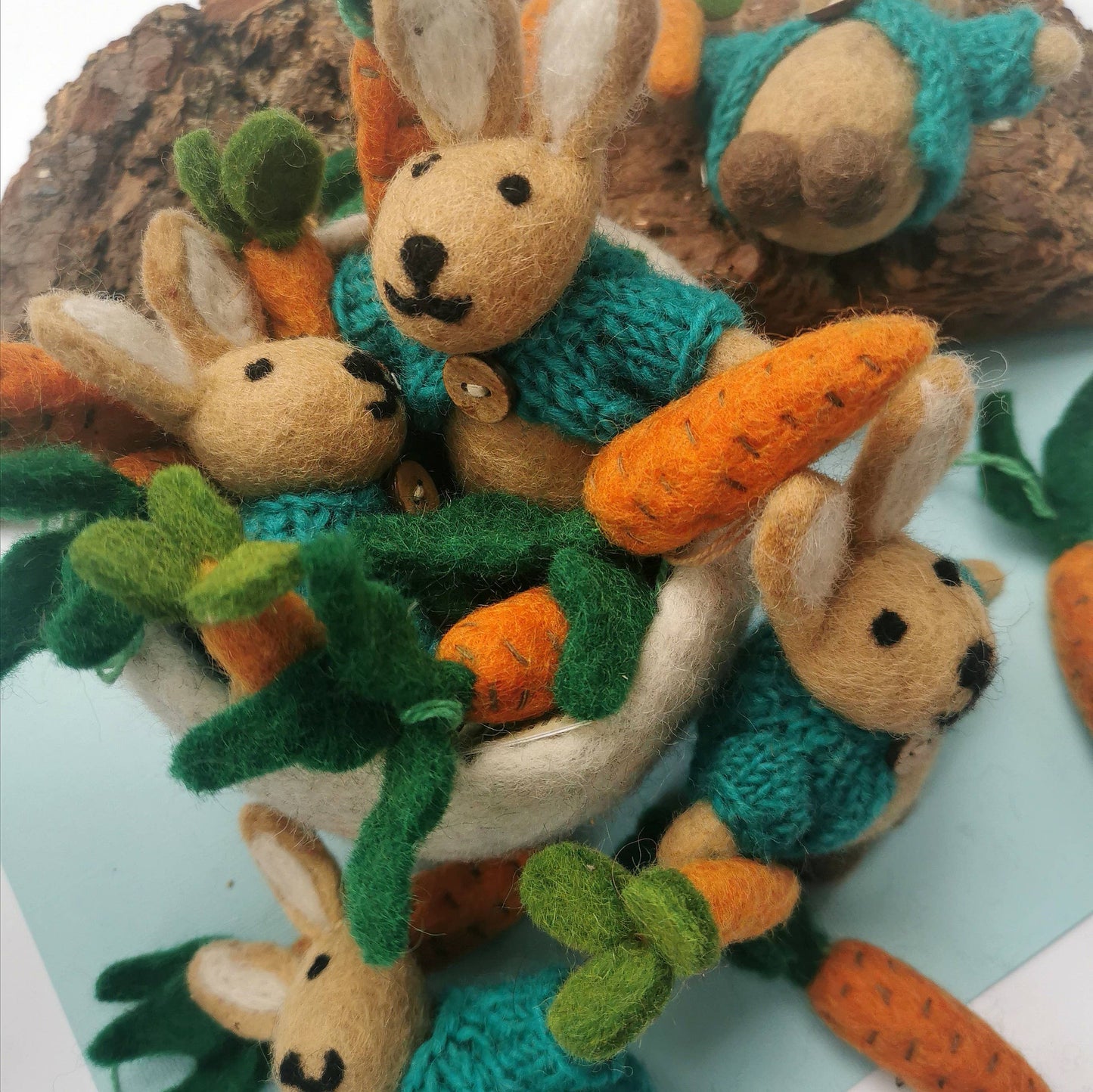 Handcrafted Felt Rabbit in Knitted Cardigan Decoration