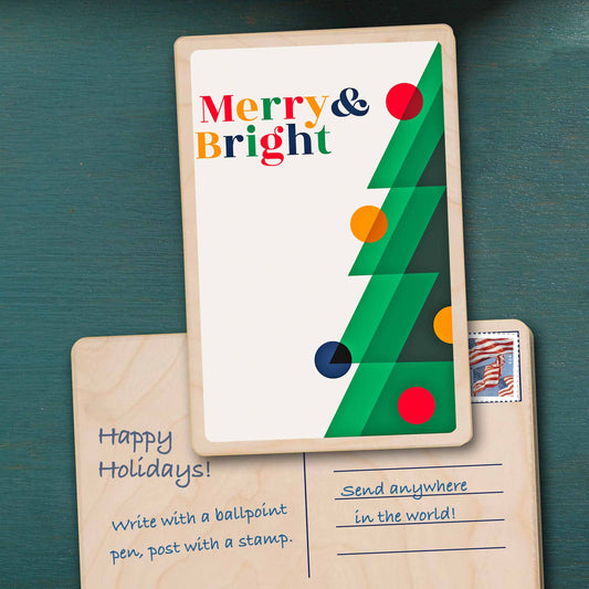 Merry & Bright Christmas Wooden Postcard |Stocking Filler
