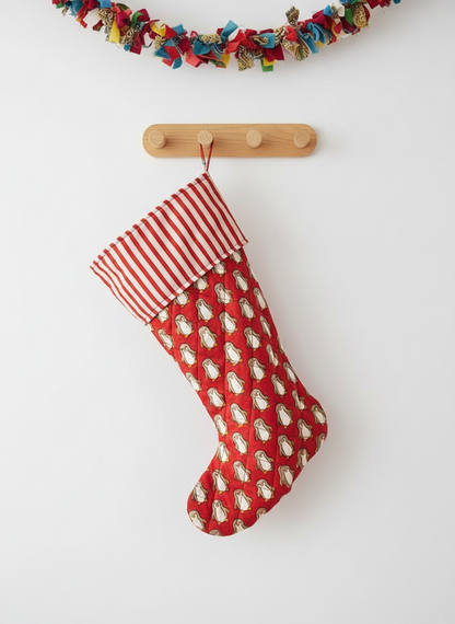 Red Penguin Candy Stripe Stocking