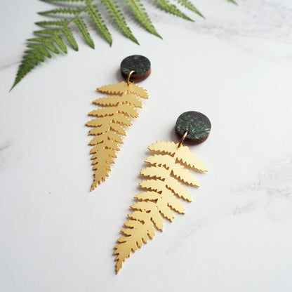 Gold Fern Statement Drop Earrings