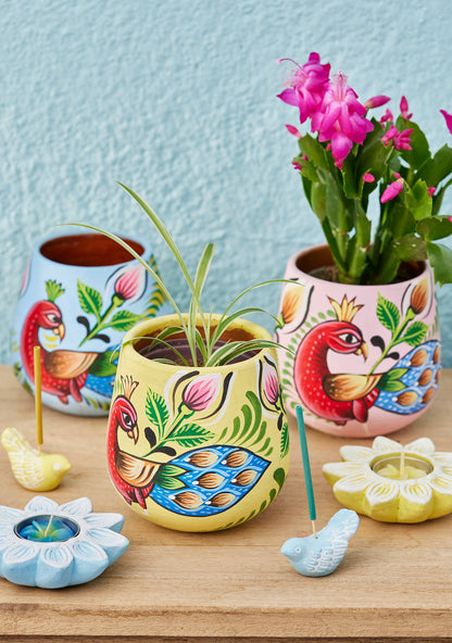 Hand-painted Terracotta Bird Ornament & Incense Holder