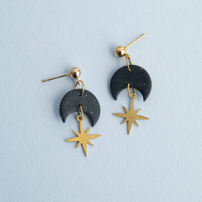 Midnight Black Watchful Star Droplet Earrings