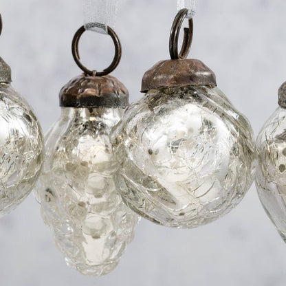 Set of 6 Small Mixed design 1" Silver Crackle Glass Baubles