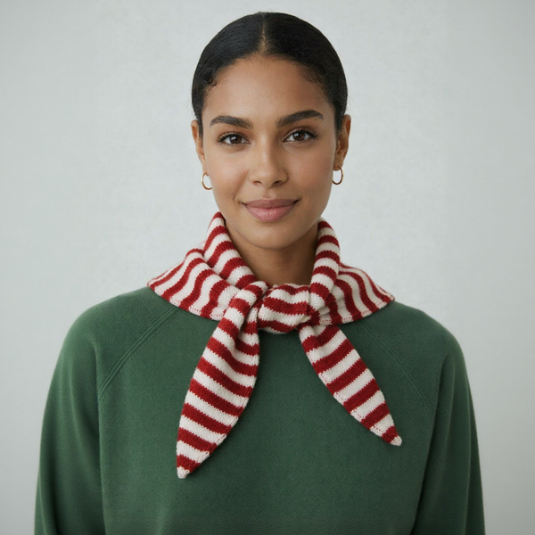 Striped Wool Blend Triangle Neck Scarf - Red