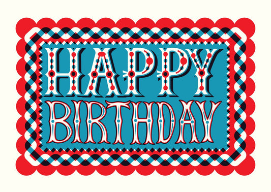 Happy Birthday Classic Lino Print Greeting Card