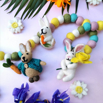 Handcrafted Felt Rabbit in Knitted Cardigan Decoration