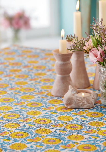 Sunflower Block Print Tablecloth