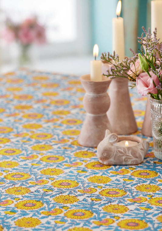 Sunflower Block Print Tablecloth