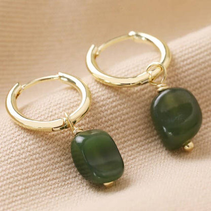 Jade Hoop Huggie Earrings