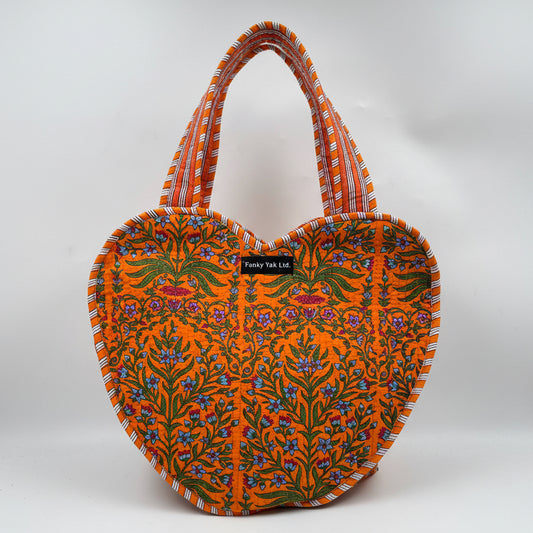 Coral Kantha Boho Heart Bag 