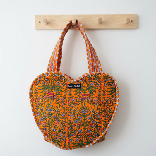Coral Kantha Boho Heart Bag 