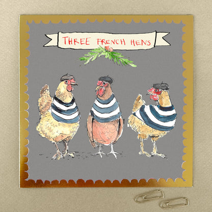 '3 French Hens' Christmas Card