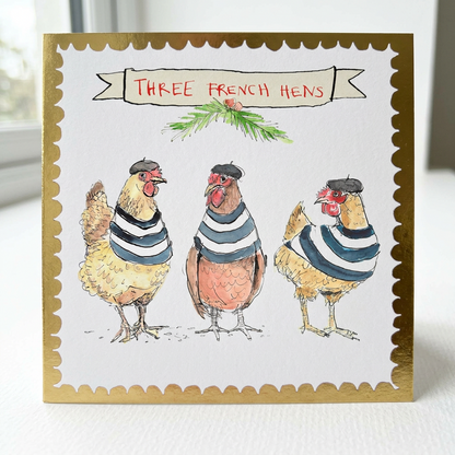 '3 French Hens' Christmas Card