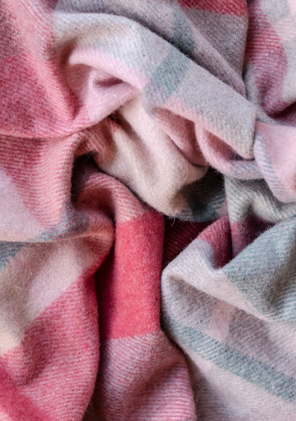 Recycled Wool Picnic Blanket - Pink Patchwork Check