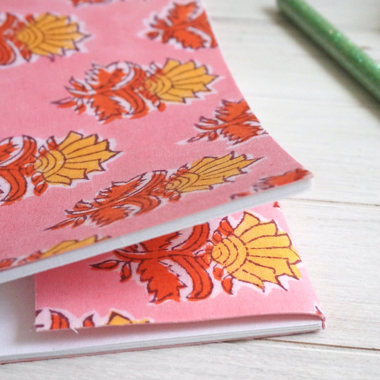 Pink Hand Printed Fabric Notebook
