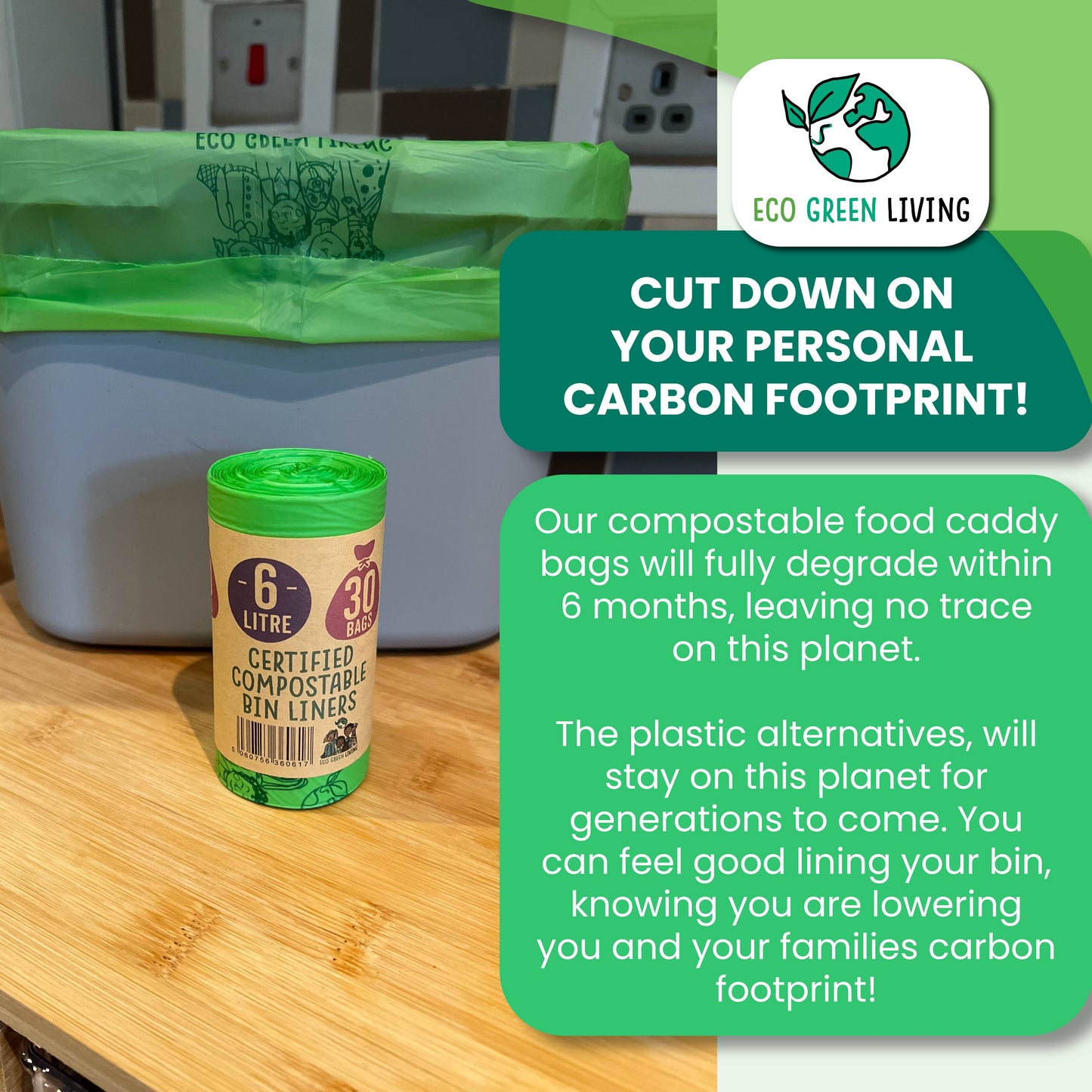 Eco Green Living Compostable Caddy Bags 6L - 30 bags