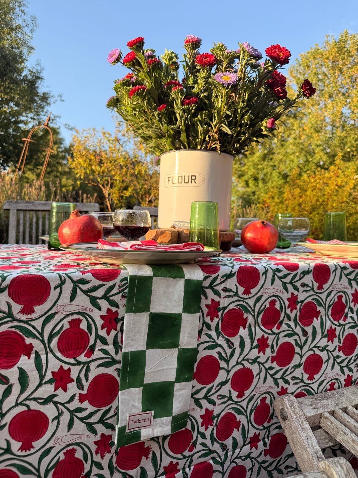 Pomegranate Indian Blockprint Tablecloth