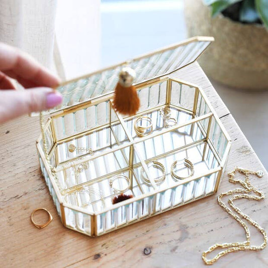Vintage Ribbed Glass Jewellery Box