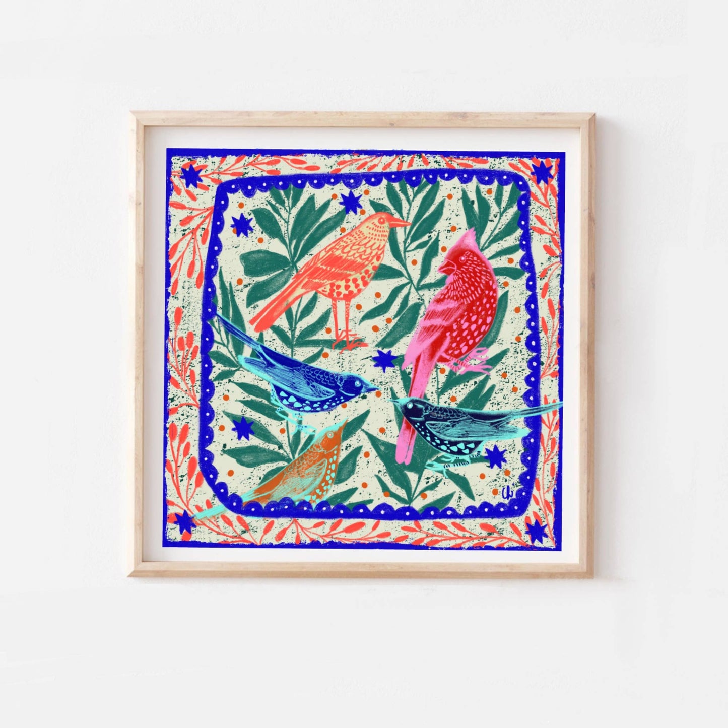 Five Birds & Leaves Art Print