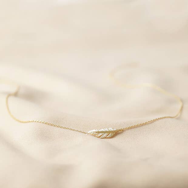 Gold Feather Pendant Necklace