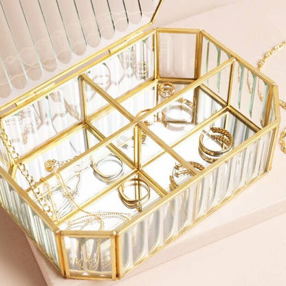 Vintage Ribbed Glass Jewellery Box
