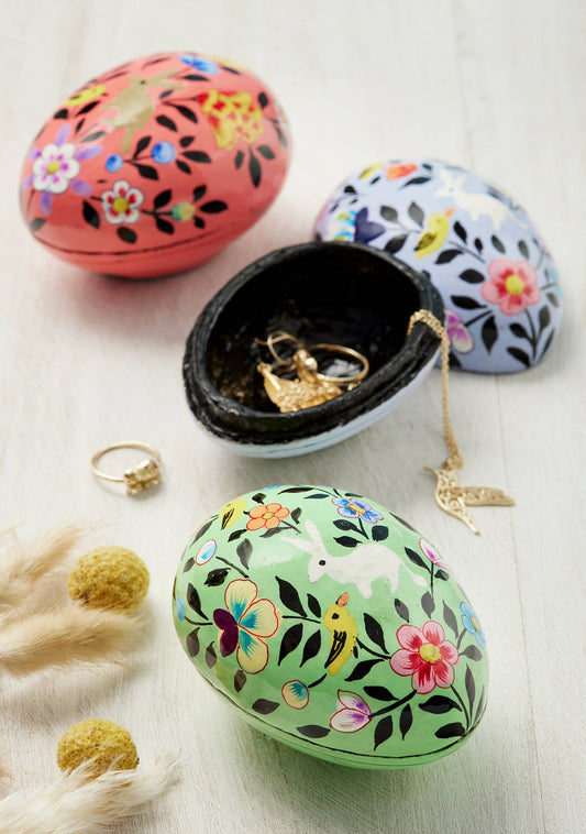 Kashmiri Hand Painted Egg Trinket Box