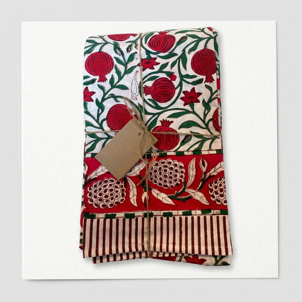 Pomegranate Indian Blockprint Tablecloth