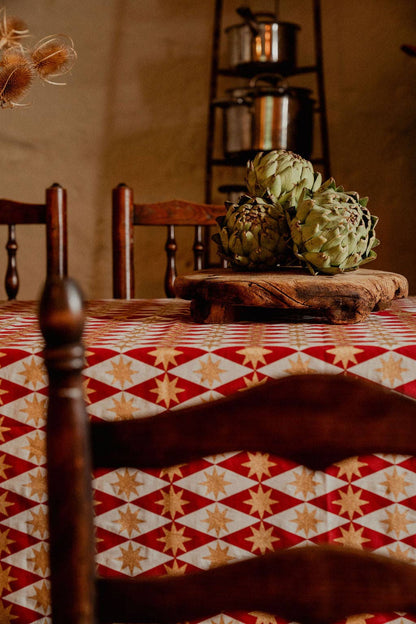 Merlot Seville Star Blockprint Tablecloth