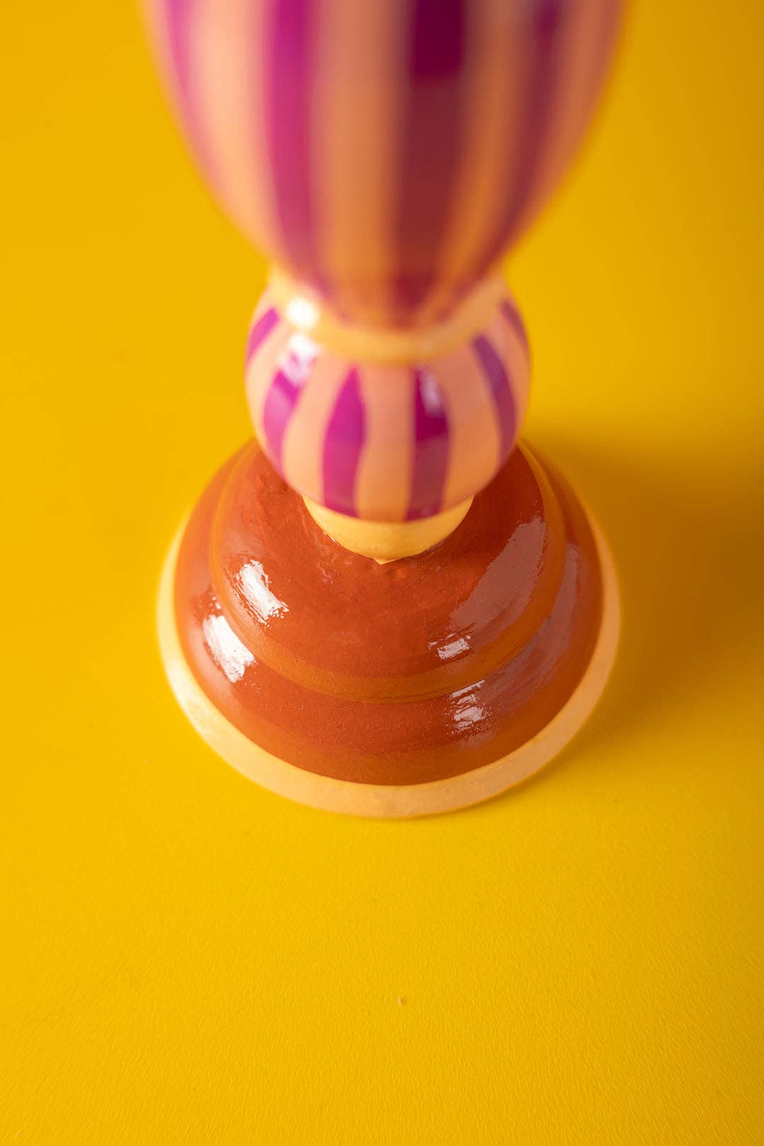 Pink Stripe Hand Painted Wooden Candle Holder