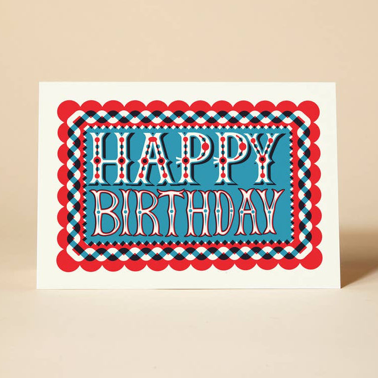 Happy Birthday Classic Lino Print Greeting Card